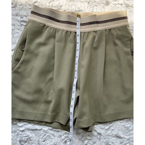 Helmut Lang Shorts Womens Size 6 Pleated Twill High Waist Pull On Logo Waist - Picture 4 of 9